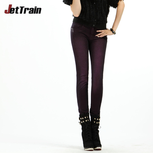  Jettrain冬装新款 潮女修身保暖小脚裤加厚加绒牛仔裤 女冬款
