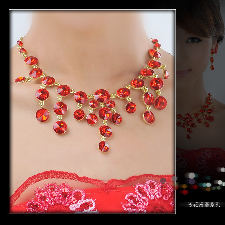 靓! 2011结婚新娘女款耳环套链奢华水钻珍珠项链红色XL98-HC-Y