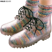 2013欧美摇滚演出鞋子防滑厚底水晶鞋透明雨鞋，马丁靴雨靴女