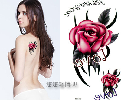 暗红色玫瑰LOVEHM195 大图 防水防汗纹身贴纸 胸/腰/手臂贴 批发