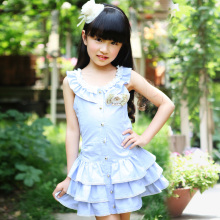 绿盒子女童装摩登小姐2012夏装新款高贵恬美粉蓝蛋糕连衣裙新品