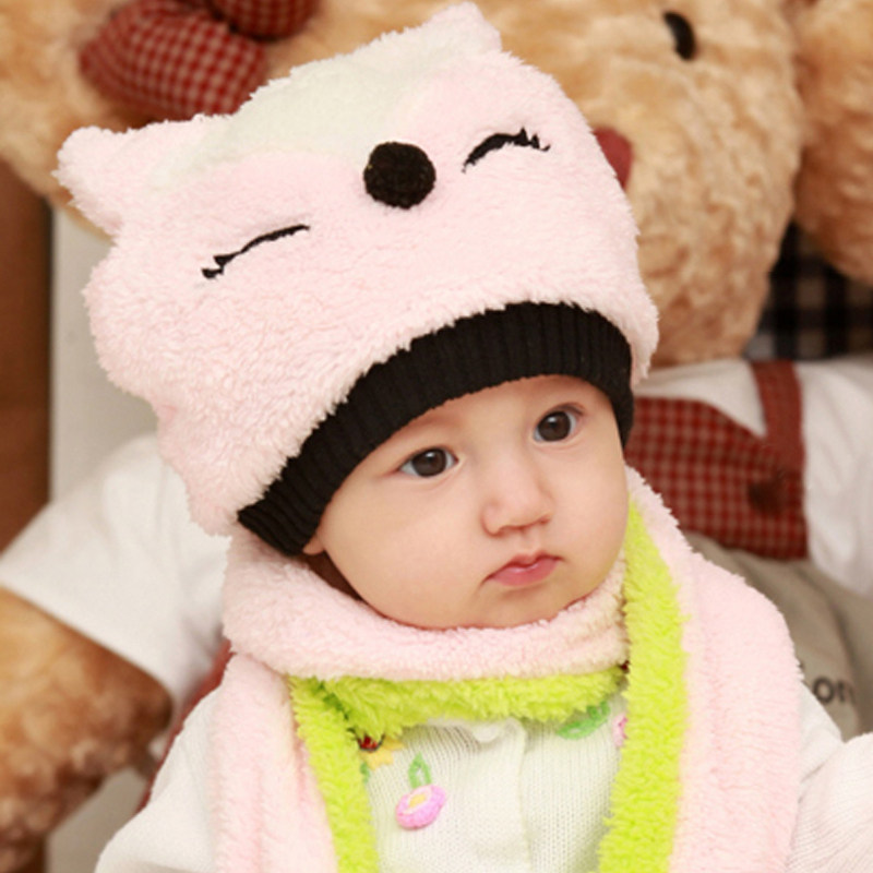 2012+cartoon+Fox+plush+Hat+baby+children+wear+warm+winter++scarf+set+of+two+double-sided+sleeve+Cap 