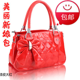 2011新款韩版蝴蝶结女包红色新娘包时尚百搭手提包单肩斜挎包包邮