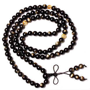  淘金币 【琛銮】2折天然金曜石108颗佛珠手链黑曜石手链 辟邪招财