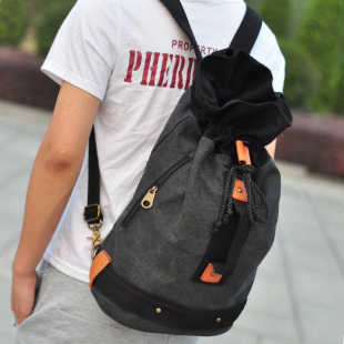  英伦个性潮帆布包韩版男女包学生男式双肩包旅行背包书包桶包
