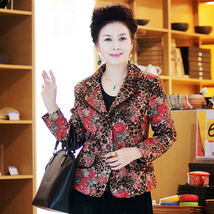 ANYMO艾茉中老年女装秋装妈妈装豹纹翻领修身西装外套Q096