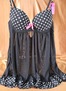 法国甜美性感圆点 罩杯式吊带睡裙衣小夜衣70A75BC80BC