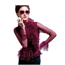 2012春装新款女装qs6017长袖小衫网纱打底纱衣高领打底衫雪纺衫