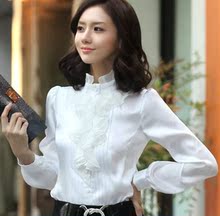 2011秋冬装新品女衬衫长袖韩版OL蕾丝花边阿依莲风仿真丝衬衣