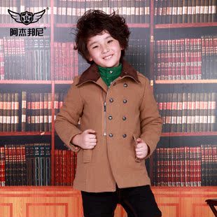  阿杰邦尼 童装男童大衣 儿童呢子大衣 双排扣保暖外套 新品