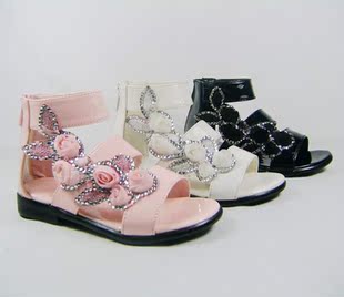  特价包邮夏季韩版童鞋水钻玫瑰花时尚女童凉鞋镂空罗马靴公主鞋潮