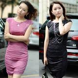 2012新款夏季韩版正品女装修身收腰圆领性感百搭无袖连衣裙