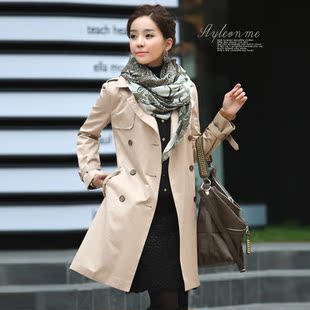 秋装新款女装 韩版春秋时尚 风衣外套 女 双排扣修身