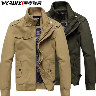  韦克瑞希新款秋装男士外套立领纯棉水洗夹克春秋男装修身上衣
