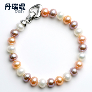  丹瑞缇珠宝 正品 8-9 混彩系列 圆形天然珍珠手链 韩版 女款包邮