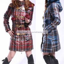 颜如舜华 金色牛角扣★格纹兔毛球长款羽绒服-3色 YS1063