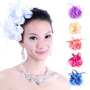  [千色新娘]波西米亚头花 韩式婚纱羽毛花朵头饰结婚发饰 多色腕花