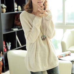 2013春装新款韩版大码女装 蝙蝠袖宽松毛衣外套镂空针织衫