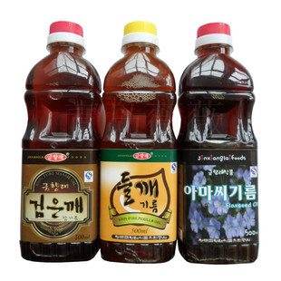  韩国风味调味品  黑芝麻香油+亚麻籽油+苏籽油 套餐价格