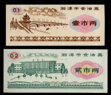 《湖北湘潭1975年--食油票》两枚一套：设计漂亮