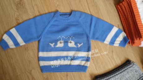 纯手工<em>编织</em>儿童<em>毛衣1-3周岁</em>男女<em>宝宝</em>套头衫蓝