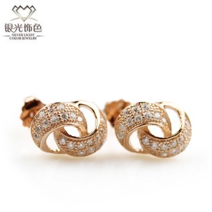  银光饰色 925纯银耳钉女 韩国可爱锆石镀玫瑰金耳环 个性耳饰品