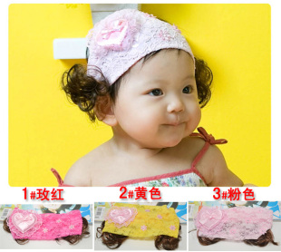  新款韩版儿童公主蕾丝花朵发带假发婴幼儿宝宝可爱发饰发套