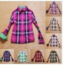 小熊维尼正品2011新款英伦学院风女士长袖修身格子衬衫小熊衬衣