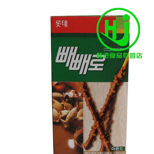  韩国食品 韩国饼干 韩国原装进口 乐天杏仁巧克力棒(绿盒) 32g