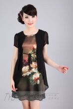 2012年夏季新款 桑蚕丝真丝软绸正品 修身淑女腰带短袖印花连衣裙