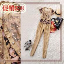 2012夏装新款出口欧美迷彩<span class=H>豹纹</span>拼100%亚麻两件套连体裤女装连衣裤