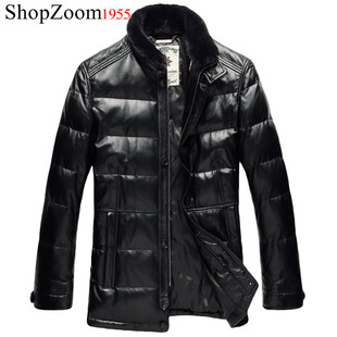  ShopZoom 男士海宁羽绒皮衣 貂毛领真皮羽绒服男 真皮皮衣男皮装