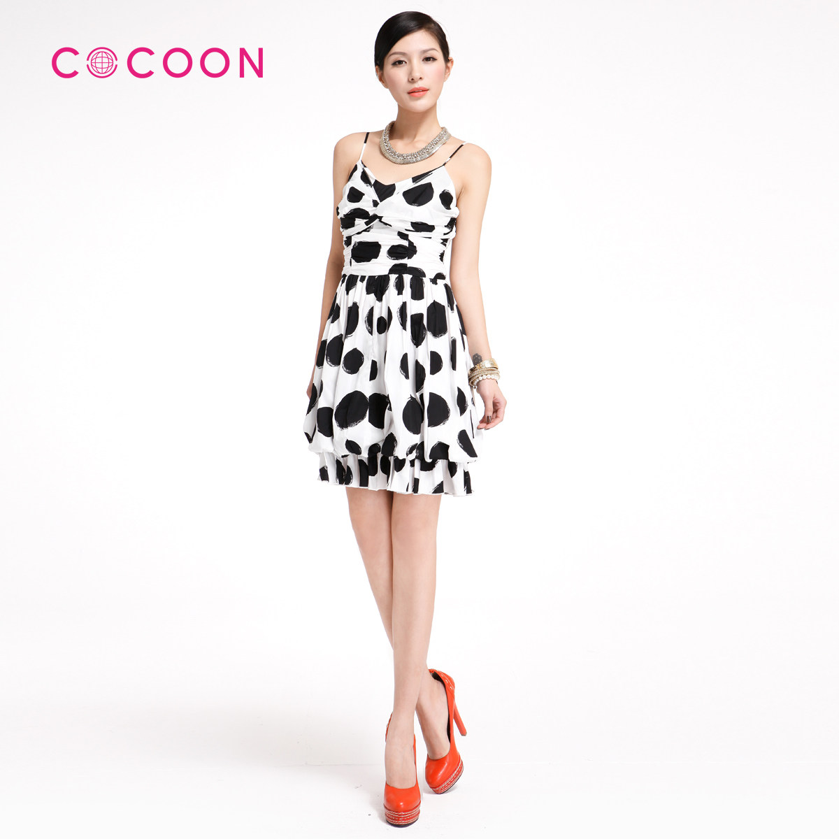 COCOON可可尼2012新品蝴蝶波抹胸吊带连衣裙212102009