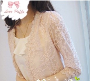  专柜正品 大码小披肩女短袖款 夏季小外套 雪纺里外搭蕾丝开衫薄