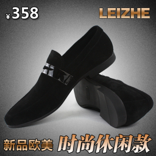   LEIZHE新品 英伦商务休闲男鞋真皮低帮搭扣时尚潮流磨砂皮鞋