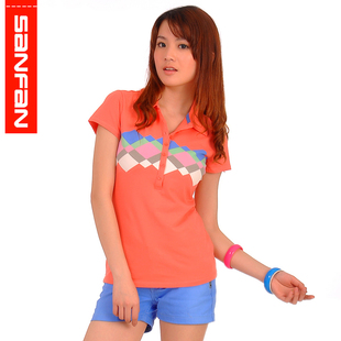 <span class=H>三番</span>sanfan 夏装新款 女装 方格 翻领短袖T恤T1345