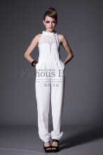 2012春夏新款欧美大牌性感透视花边挂脖连体裤露背连衣裤 2色