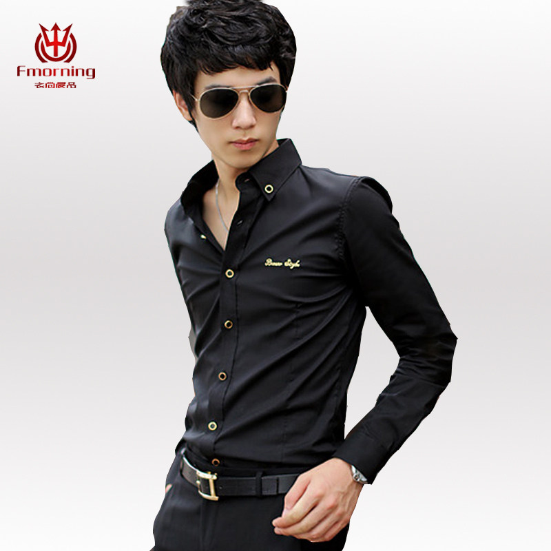 Spring New Men Fashion Casual Long Sleeved Shirt Slim Korean