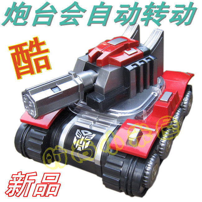 Children electric toy car battery automatically rotates the audible signal luminous, gold steel tank variant International Children ' s Day gifts