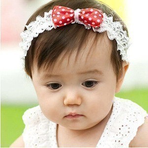  韩版新款蕾丝 女 宝宝 婴儿童发箍 头饰头花发饰 圆点蝴蝶结发带