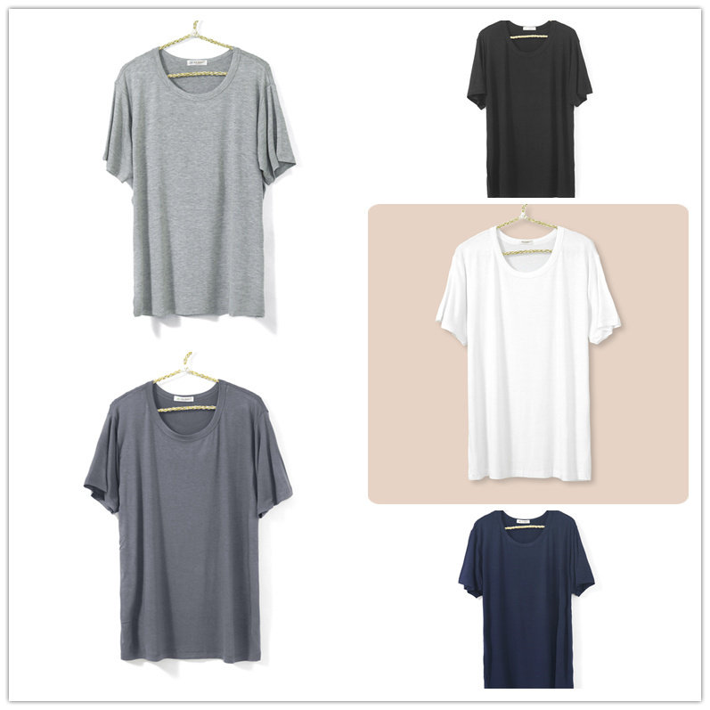 2 Pack email summer bamboo fiber thin men's solid color short sleeve round neck t-shirt home shirt black white gray