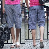 SEVNJOEN10春夏多口袋经典条纹纯棉洗水休闲短裤蓝色720600308