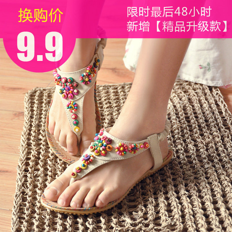 2012新款女鞋子夏季鞋夹脚夹趾平底鞋串珠<span class=H>波西</span><span class=H>米亚</span>女凉鞋民族平跟