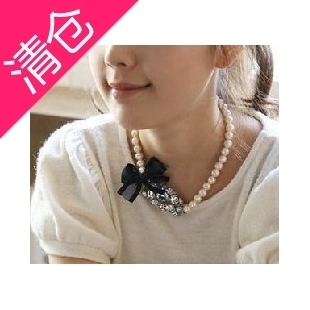  批发义乌小饰品 蝴蝶结蕾丝宝石镶嵌短款项链 韩国毛衣挂链女