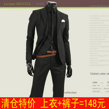 超值 一粒扣韩版 修身 西服套装 男士 休闲西装 职业 商务 黑色