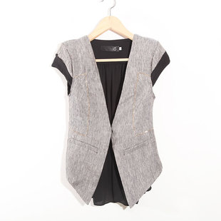 Spring/summer 2012 new Europe and genuine fan! spell chiffon  chain decorated skinny shoulder pad vest waistcoat woman
