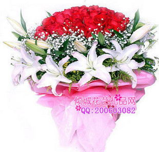 最美时刻 66枝红玫瑰10枝白百合 表白求婚鲜花