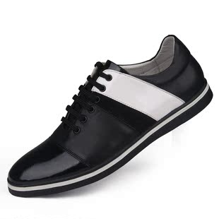  堡路马新款男鞋英伦潮流系带韩版男士商务休闲皮鞋拼色板鞋子 男