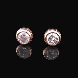  饰品 正品 韩国 14K金彩金 玫瑰金单钻耳钉耳环6角镶嵌 超闪