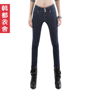  韩都衣舍折扣店韩国正品牌冬春新款小脚修身显瘦豹纹牛仔裤女